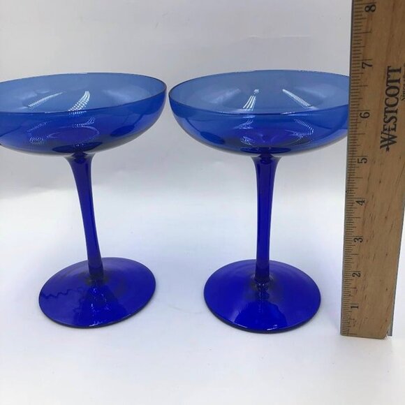 Z Gallerie Set of 2 Cobalt Blue Glass Margarita Glasses Drinkware Barware - Picture 10 of 11